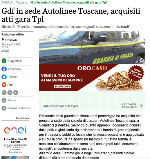 Trasporto toscana ai francesi sotto inchiesta