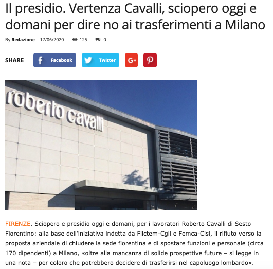 Cavalli chiude Firenze: lavoratori in sciopero