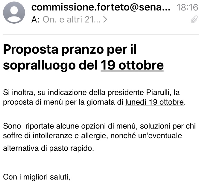 Commissione Forteto: la proposta di pranzo