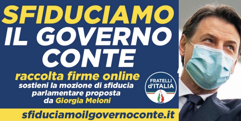 sfiducia governo Conte raccolta firme Fratelli d'Italia