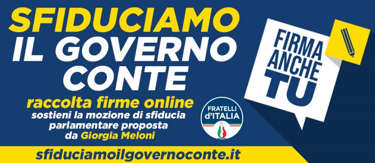 sfiducia al governo Conte raccolta firme Meloni