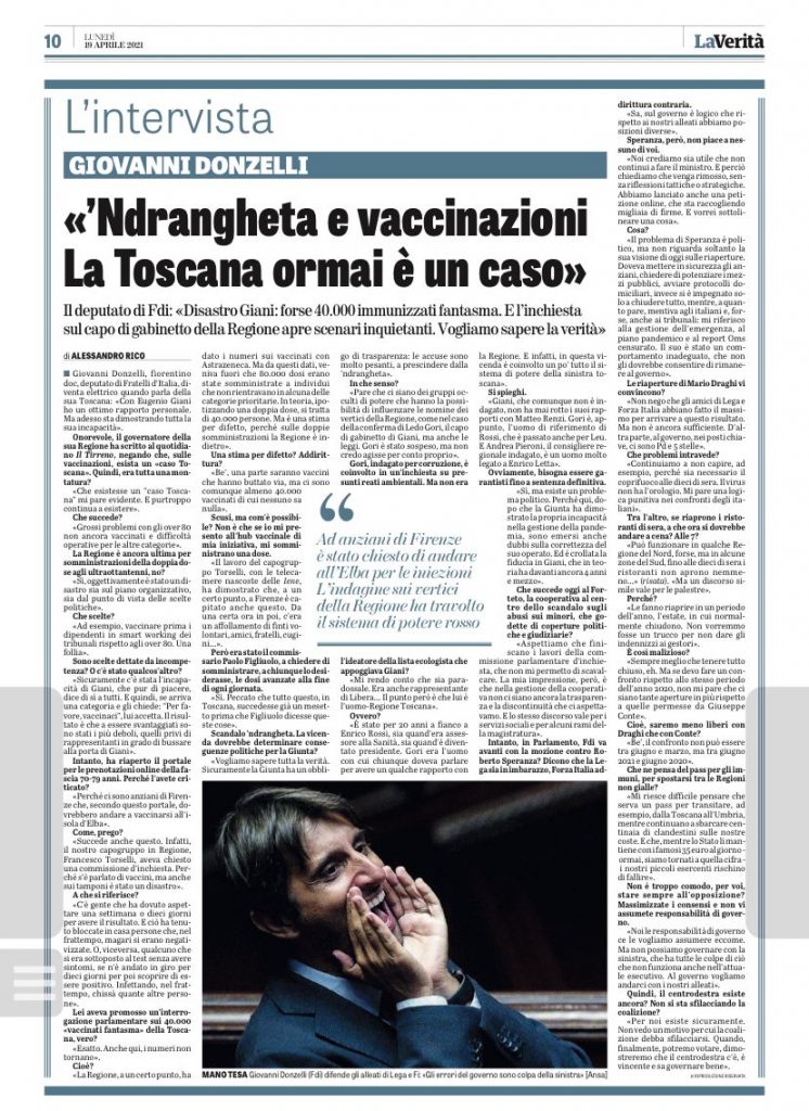 La mia intervista al quotidiano La Verità